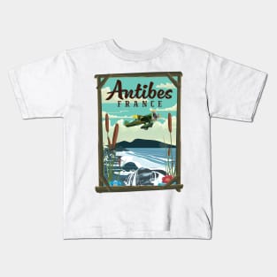 Antibes France travel poster Kids T-Shirt